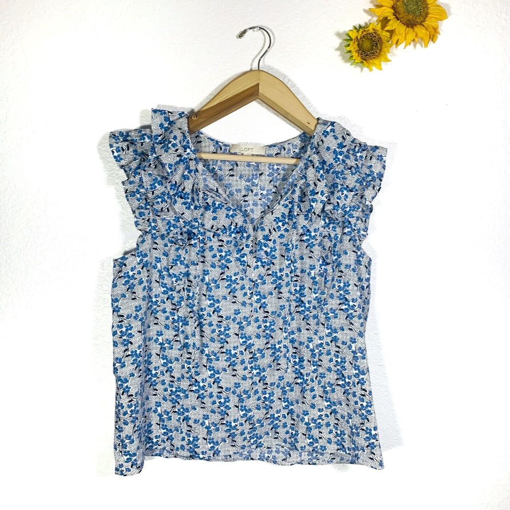 LOFT Floral Ruffle Tassel Blouse Size XL Women’s